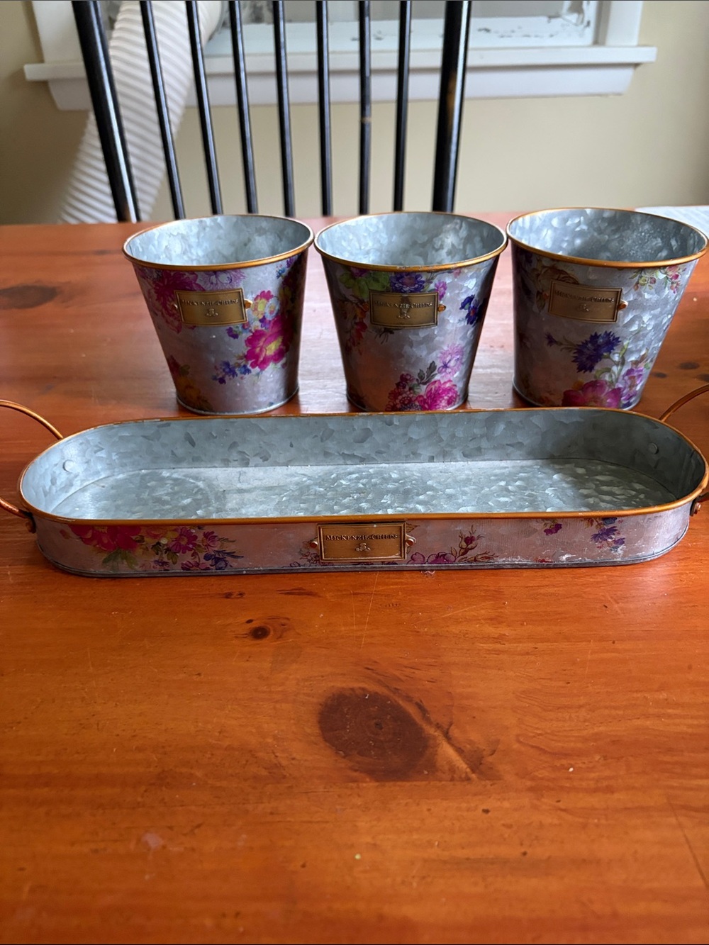 Mackenzie-Childs Flower Market Herb Pots & Tray Set 3 English Garden Cottagecore - Picture 8 of 12